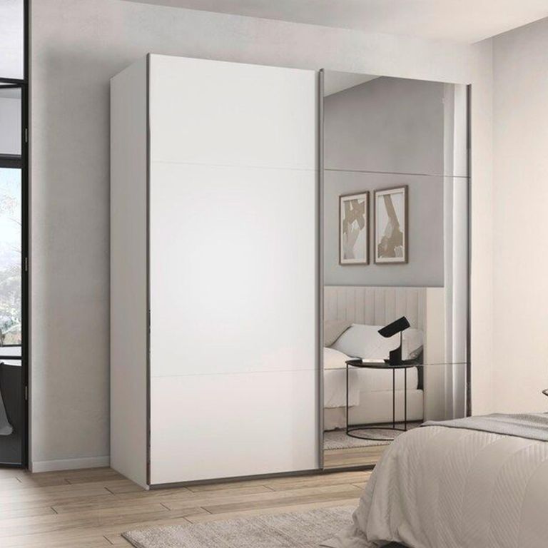 Contido Sliding Mirror Wardrobe - 201cm - 2 Door - with Extras - Alpine White