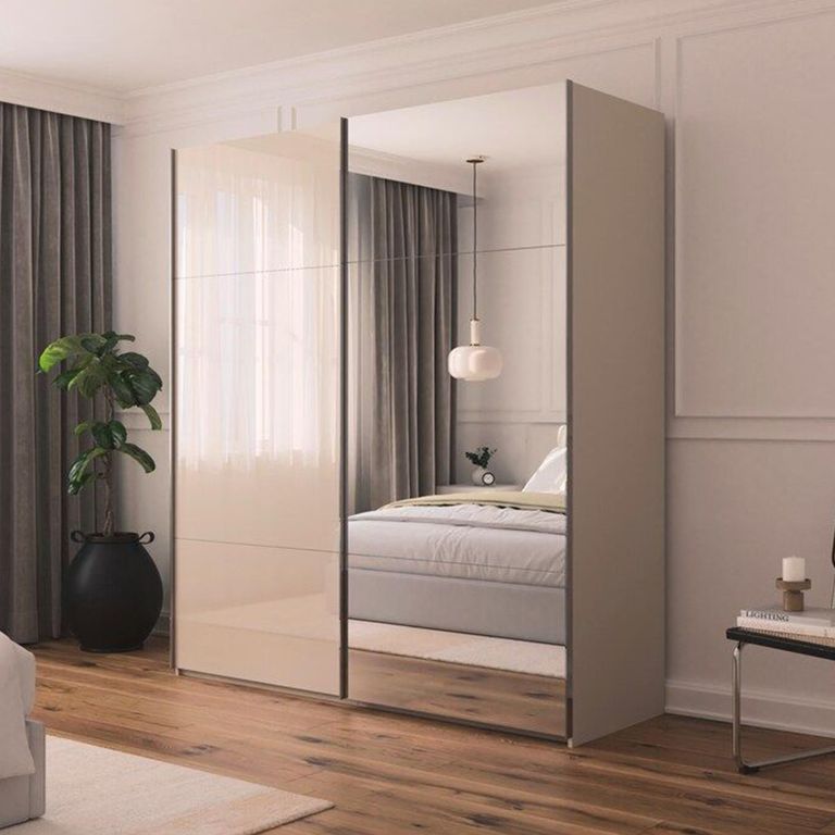 Contido Sliding Mirror Wardrobe - 201cm - 2 Door - with Extras - Champagne Glass