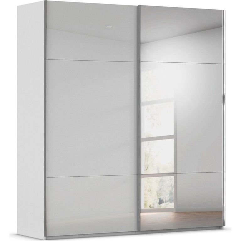 Contido Sliding Mirror Wardrobe - 201cm - 2 Door - with Extras - Silk Grey Glass