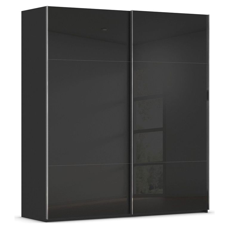 Rauch Contido 201cm 2 Door Sliding Wardrobe with Extras - Black Glass