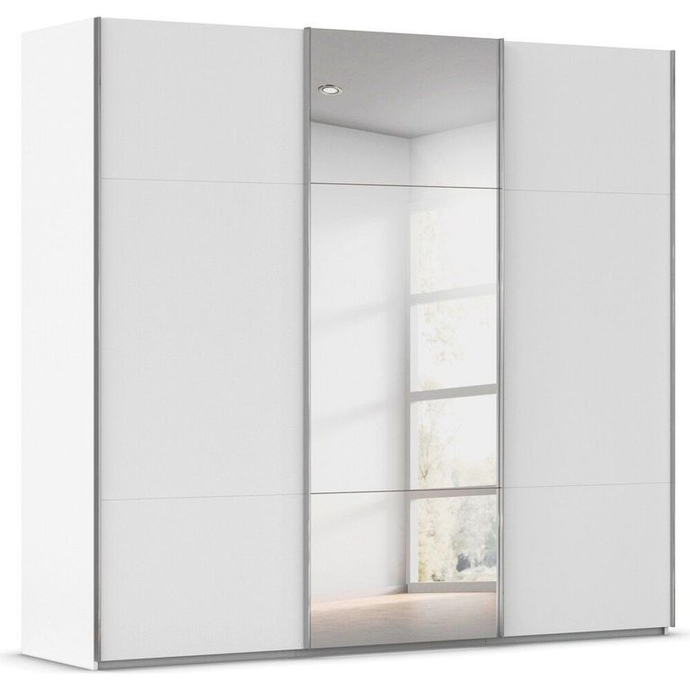 Rauch Contido 242cm 3 Door Sliding Mirror Wardrobe with Extras - Alpine White