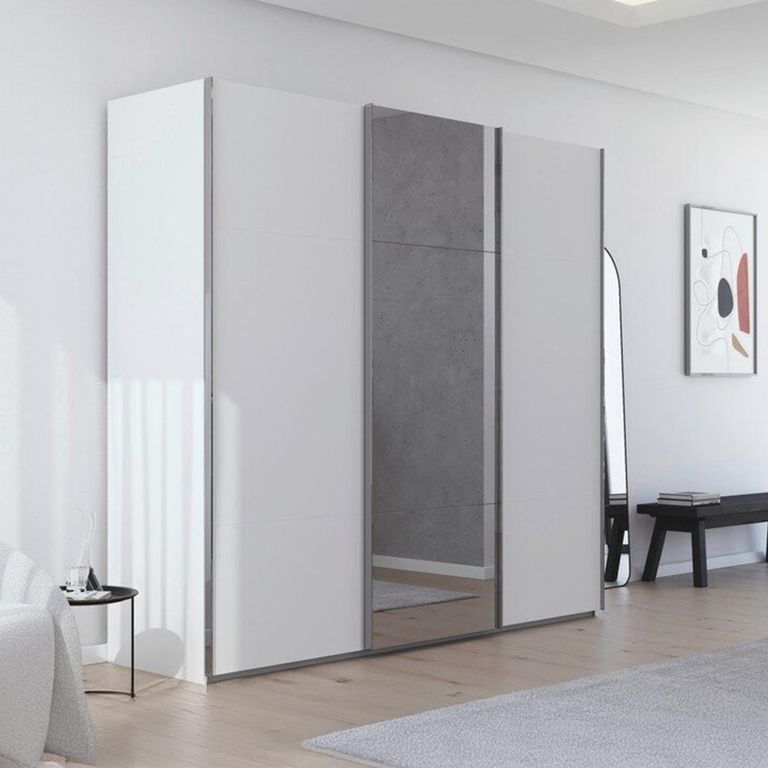 Rauch Contido 242cm 3 Door Sliding Mirror Wardrobe with Extras - Alpine White