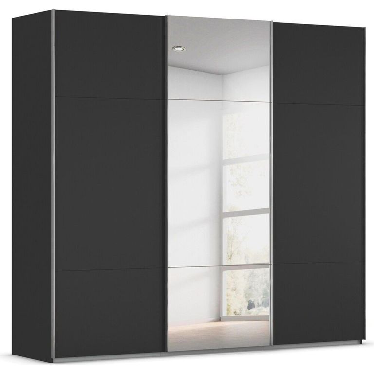 Rauch Contido 242cm 3 Door Sliding Mirror Wardrobe with Extras - Black