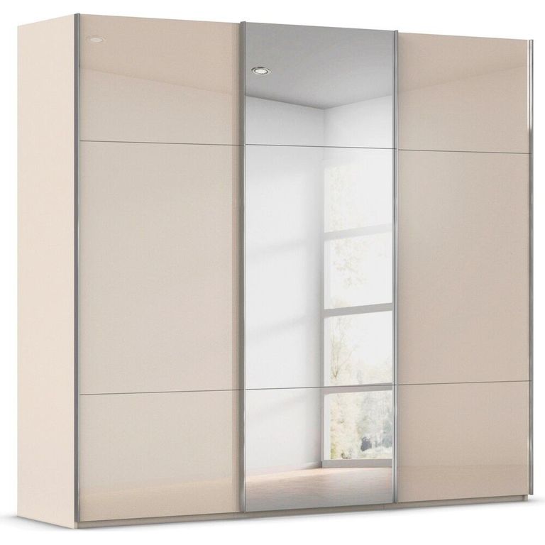 Rauch Contido 242cm 3 Door Sliding Mirror Wardrobe with Extras - Champagne Glass