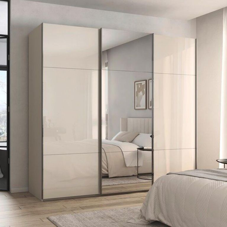 Rauch Contido 242cm 3 Door Sliding Mirror Wardrobe with Extras - Champagne Glass