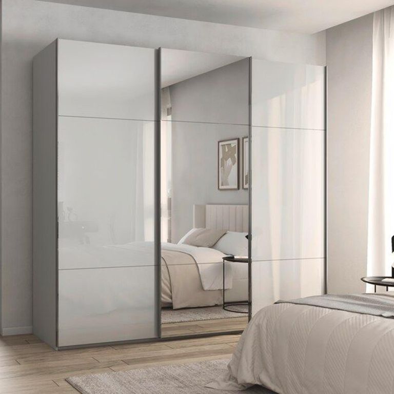 Rauch Contido 242cm 3 Door Sliding Mirror Wardrobe with Extras - Silk Grey Glass