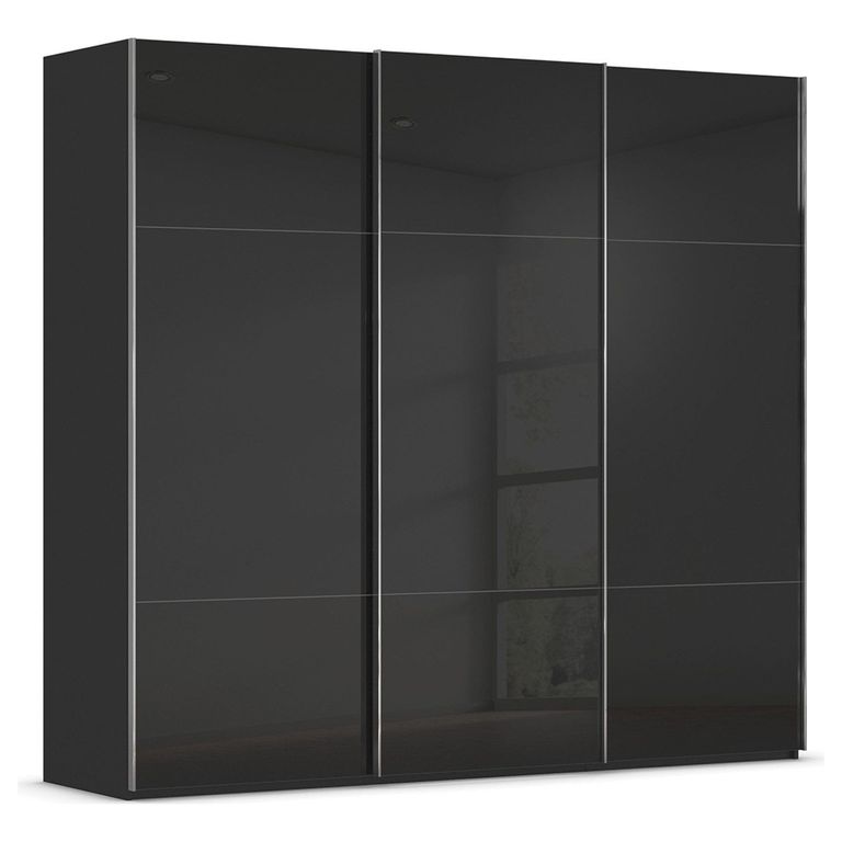 Rauch Contido 242cm 3 Door Sliding Wardrobe with Extras - Black Glass