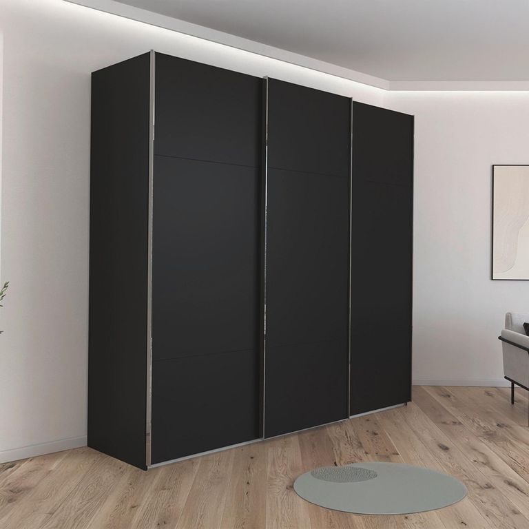 Rauch Contido 242cm 3 Door Sliding Wardrobe with Extras - Black