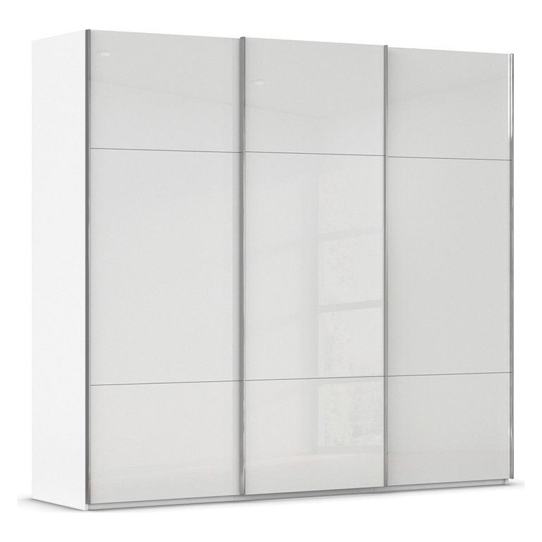Rauch Contido 242cm 3 Door Sliding Wardrobe with Extras - Crystal White Glass