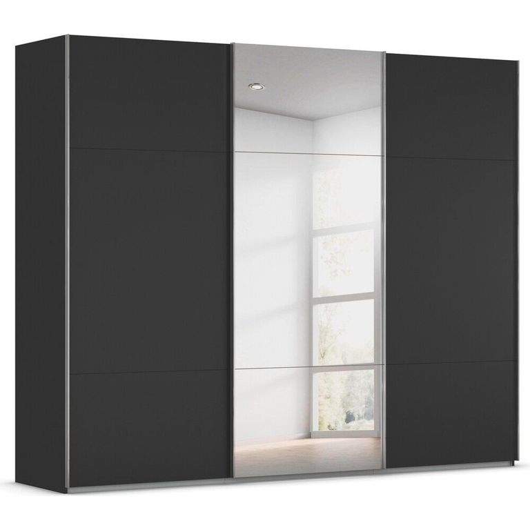 Rauch Contido 271cm 3 Door Sliding Mirror Wardrobe with Extras - Black