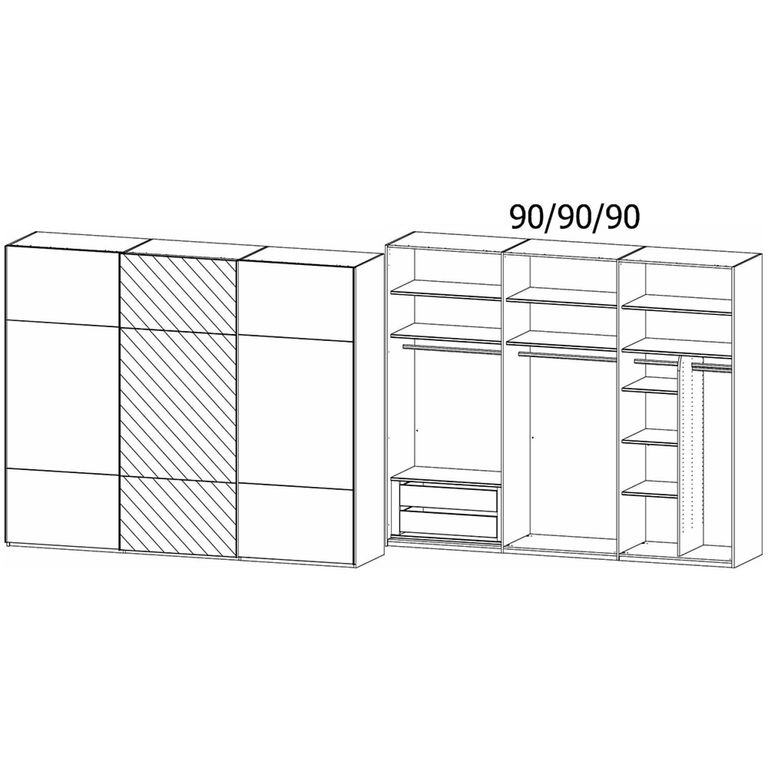 Rauch Contido 271cm 3 Door Sliding Mirror Wardrobe with Extras - Crystal White Glass