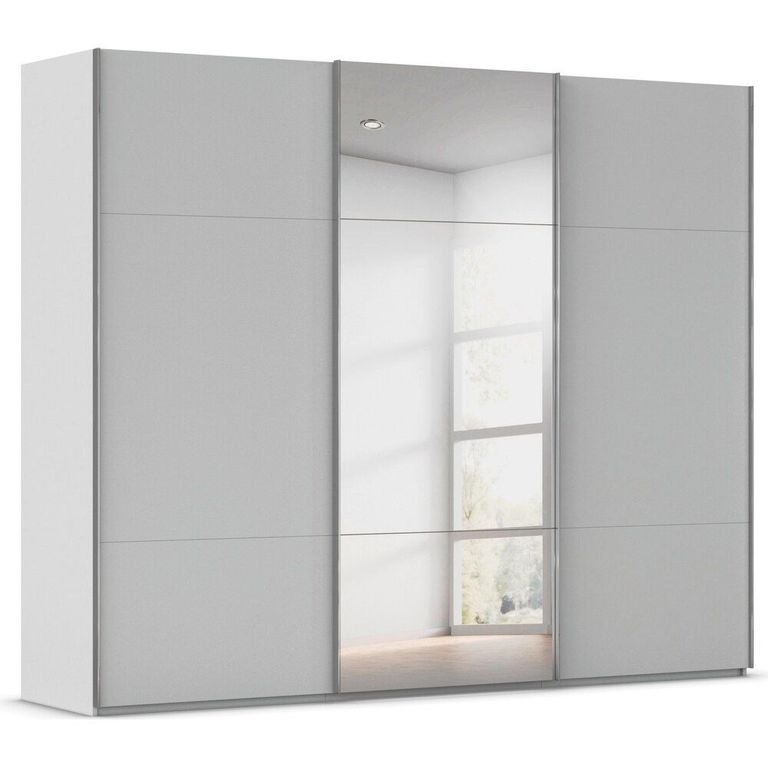 Rauch Contido 271cm 3 Door Sliding Mirror Wardrobe with Extras - Silk Grey
