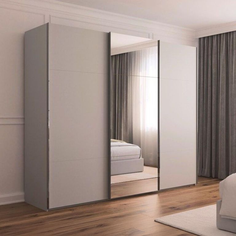 Rauch Contido 271cm 3 Door Sliding Mirror Wardrobe with Extras - Silk Grey
