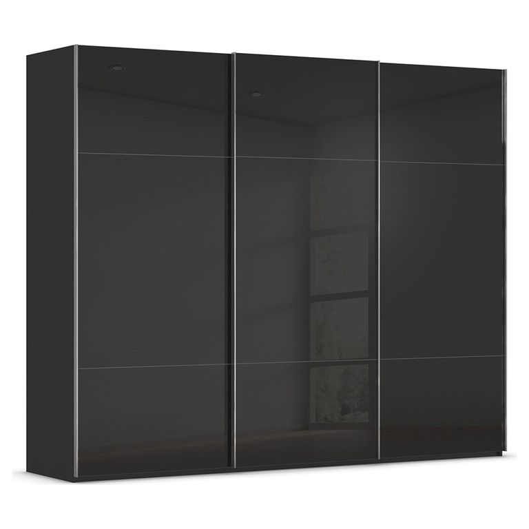 Rauch Contido 271cm 3 Door Sliding Wardrobe with Extras - Black Glass