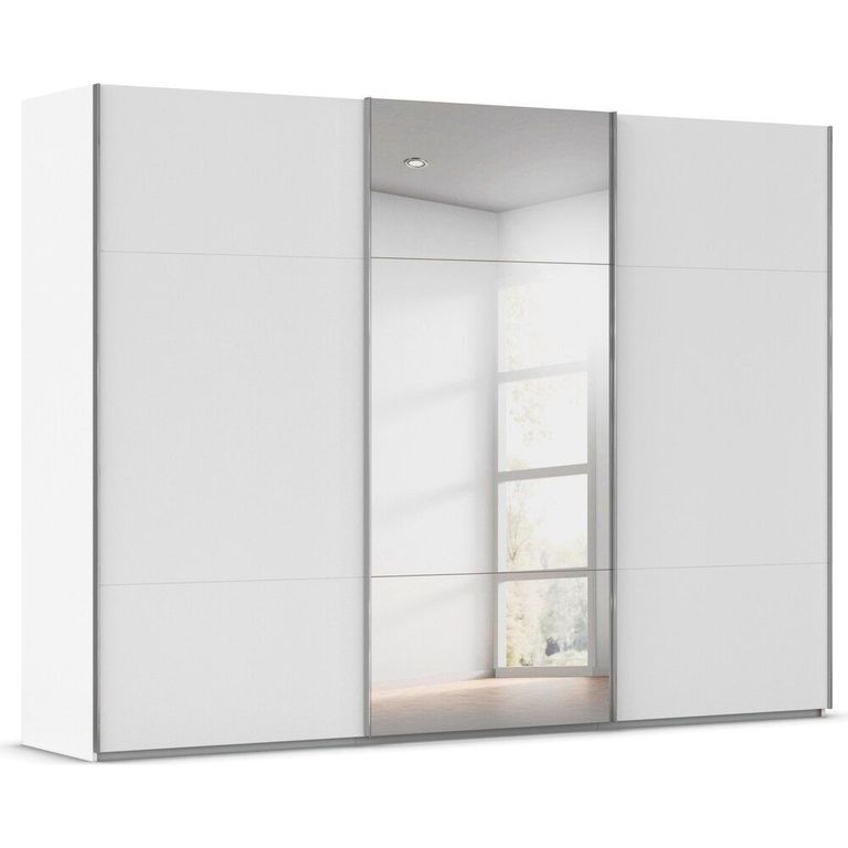 Rauch Contido 301cm 3 Door Sliding Mirror Wardrobe with Extras - Alpine White