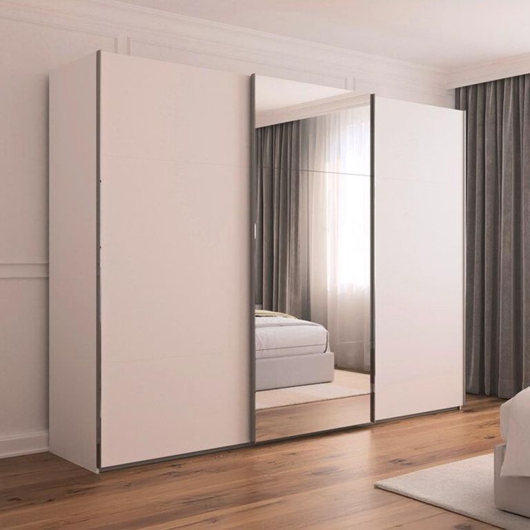 Rauch Contido 301cm 3 Door Sliding Mirror Wardrobe with Extras - Alpine White