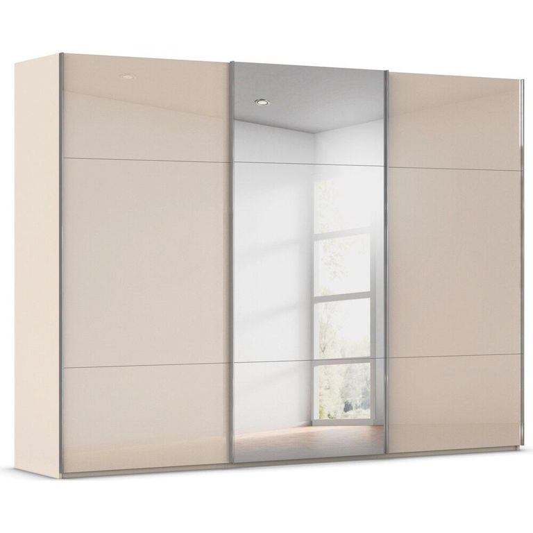 Rauch Contido 301cm 3 Door Sliding Mirror Wardrobe with Extras - Champagne Glass