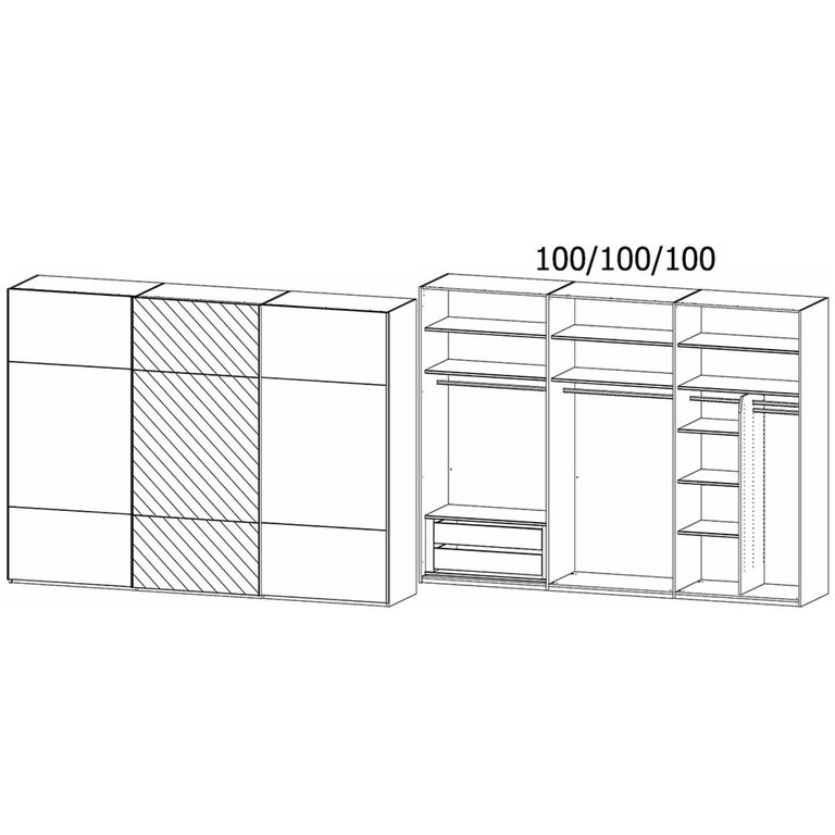Rauch Contido 301cm 3 Door Sliding Mirror Wardrobe with Extras - Champagne Glass
