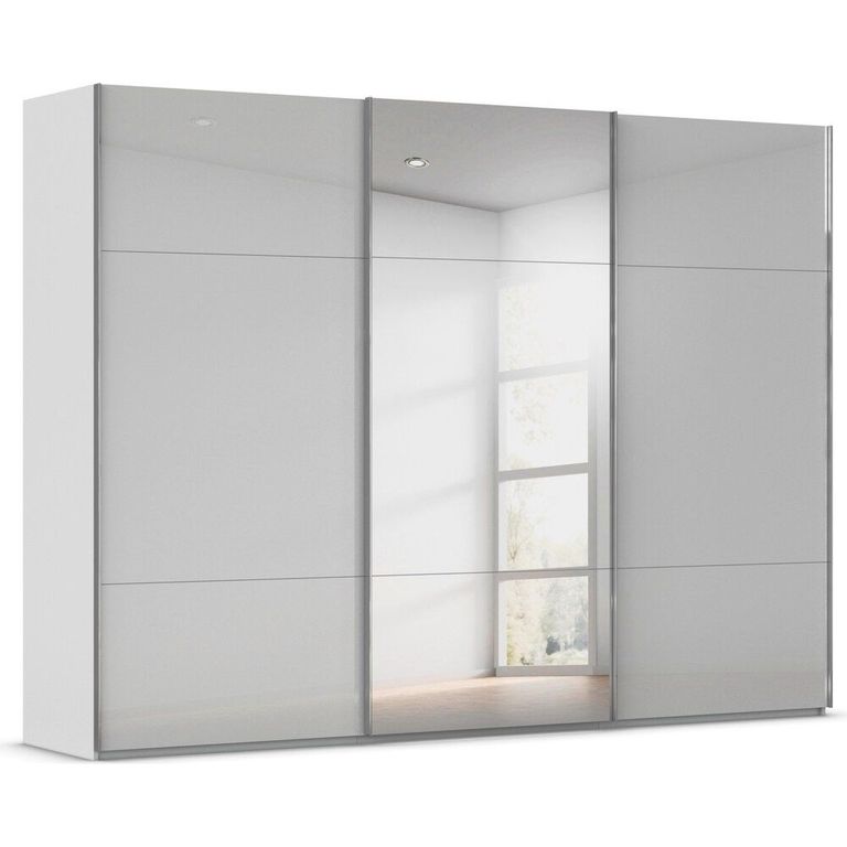 Rauch Contido 301cm 3 Door Sliding Mirror Wardrobe with Extras - Silk Grey Glass
