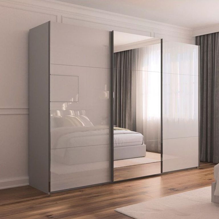 Rauch Contido 301cm 3 Door Sliding Mirror Wardrobe with Extras - Silk Grey Glass