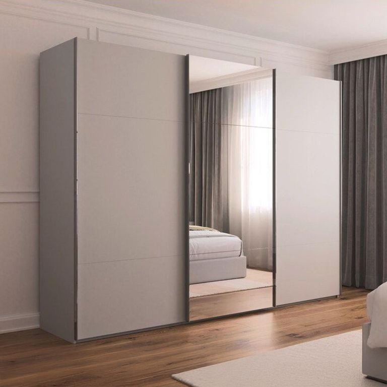 Rauch Contido 301cm 3 Door Sliding Mirror Wardrobe with Extras - Silk Grey