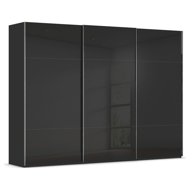 Contido Sliding Wardrobe - 301cm - 3 Door - with Extras - Black Glass