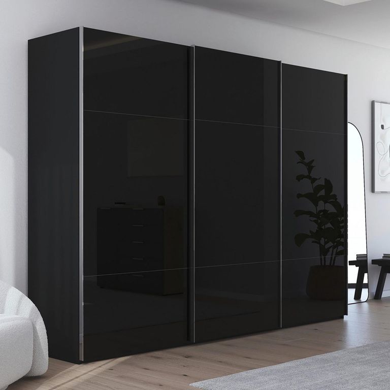 Contido Sliding Wardrobe - 301cm - 3 Door - with Extras - Black Glass