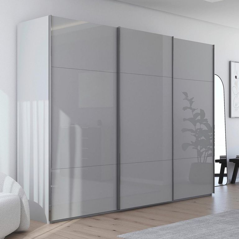 Contido Sliding Wardrobe - 301cm - 3 Door - with Extras - Silk Grey Glass