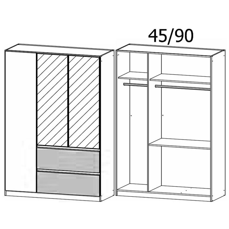 Costa Wardrobe - 136cm - 3 Door - Combi - Alpine White & Artisan Oak