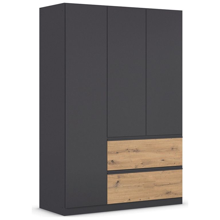 Rauch Costa 136cm 3 Door Wardrobe with Drawers - Metallic Dark Grey and Artisan Oak