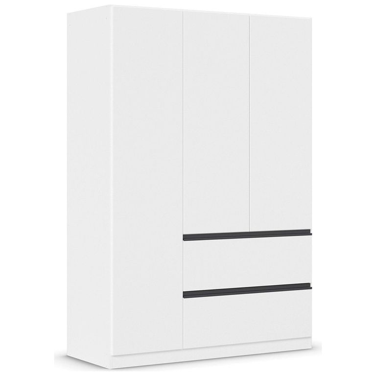 Rauch Costa 136cm 3 Door Wardrobe with Drawers and Metallic Dark Grey Handle - Alpine White