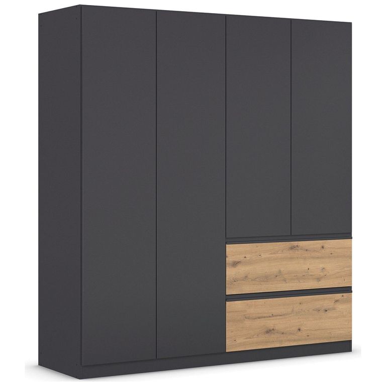 Rauch Costa 181cm 4 Door Wardrobe with Drawers - Metallic Dark Grey and Artisan Oak