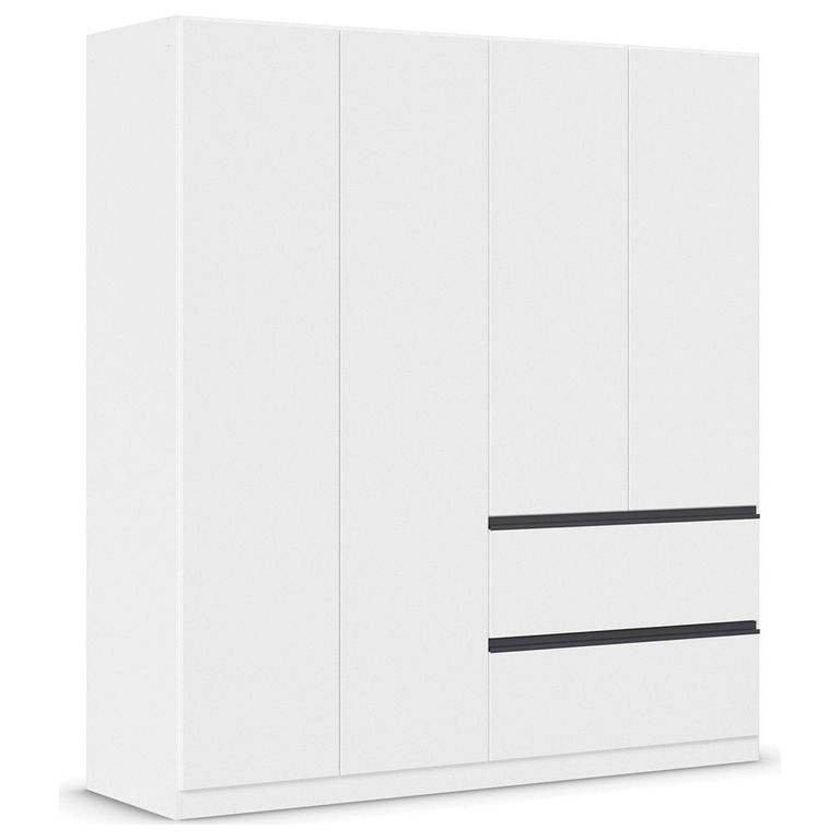 Rauch Costa 181cm 4 Door Wardrobe with Drawers and Metallic Dark Grey Handle - Alpine White