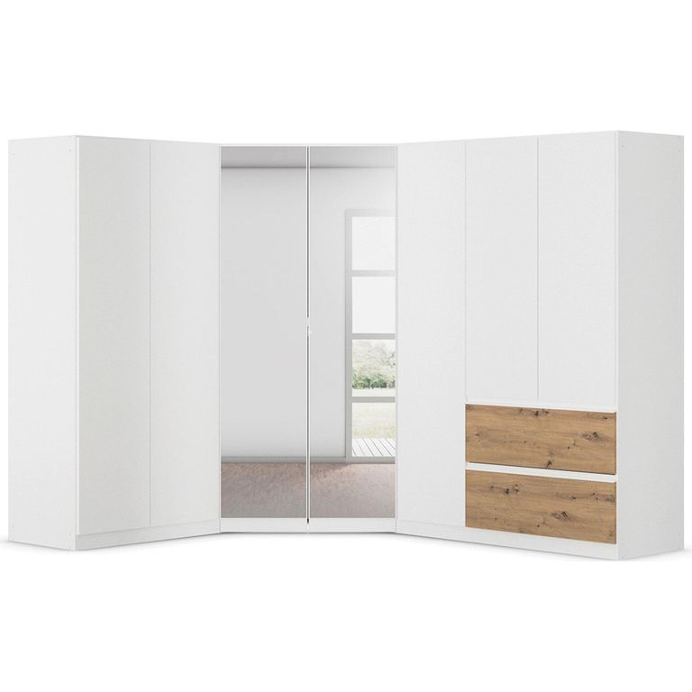 Rauch Costa 208cm 7 Door L-Shaped Corner Wardrobe - Alpine White and Artisan Oak