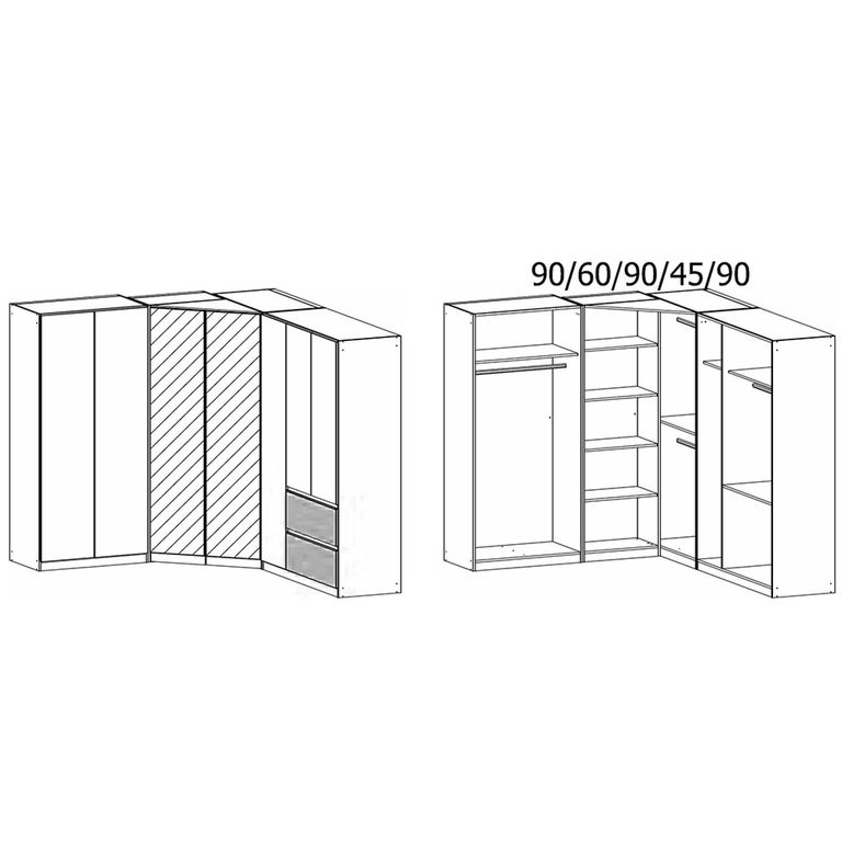 Rauch Costa 208cm 7 Door L-Shaped Corner Wardrobe - Metallic Dark Grey