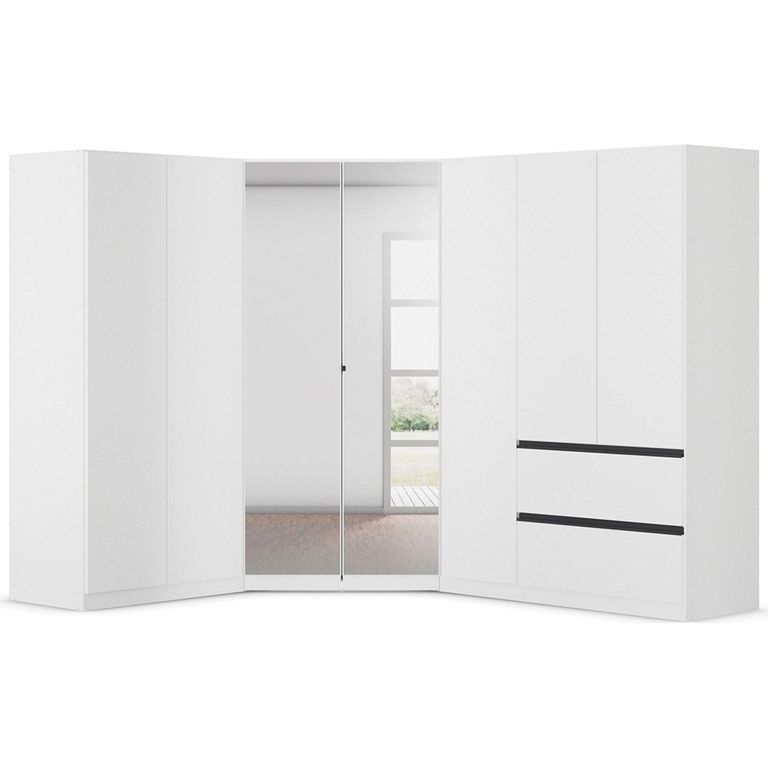 Rauch Costa 208cm 7 Door L-Shaped Corner Wardrobe with Metallic Dark Grey Handle - Alpine White