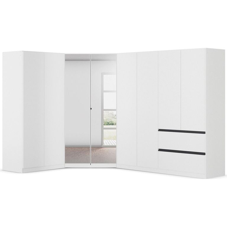 Rauch Costa 208cm 8 Door L-Shaped Corner Wardrobe with Metallic Dark Grey Handle - Alpine White