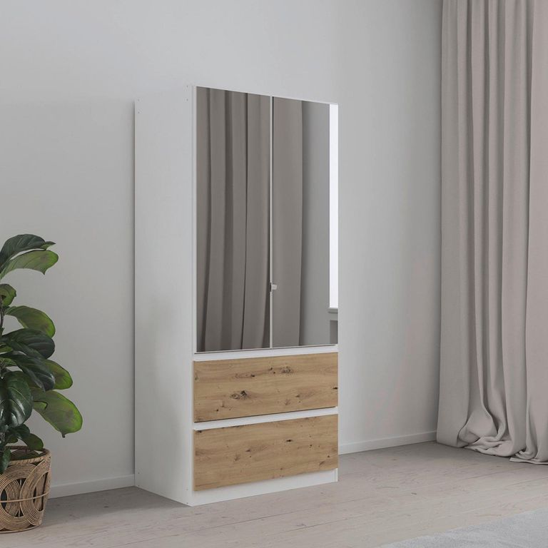 Rauch Costa 91cm 2 Door Combi Wardrobe - Alpine White and Artisan Oak