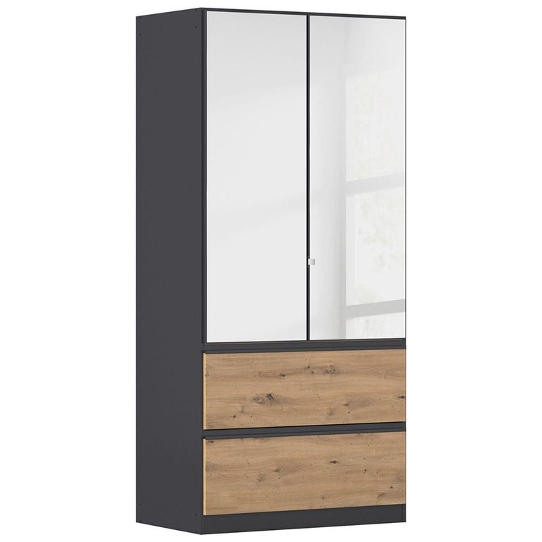 Rauch Costa 91cm 2 Door Combi Wardrobe - Metallic Dark Grey and Artisan Oak