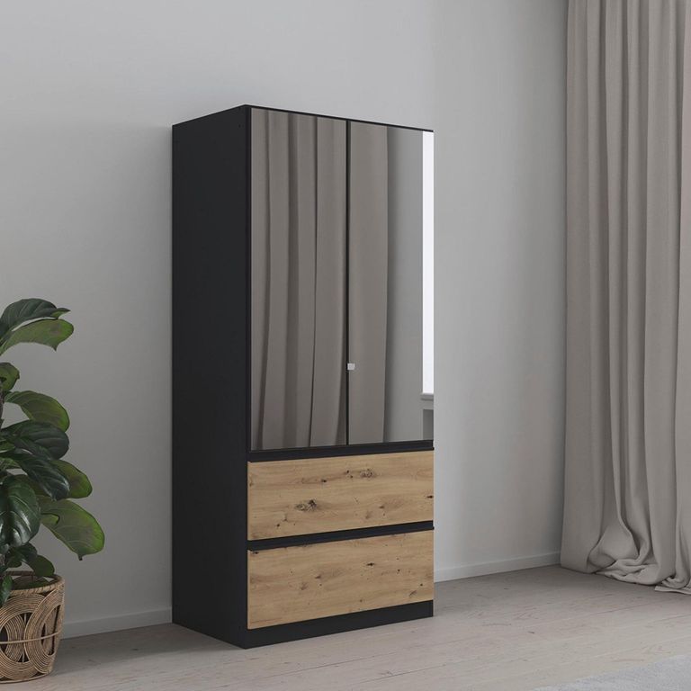 Rauch Costa 91cm 2 Door Combi Wardrobe - Metallic Dark Grey and Artisan Oak