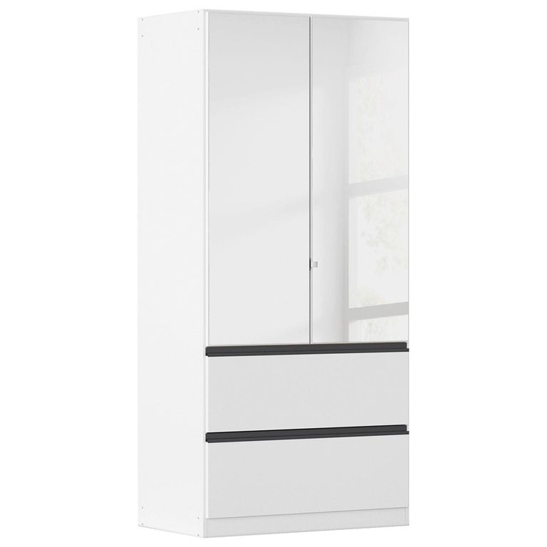 Rauch Costa 91cm 2 Door Combi Wardrobe with Metallic Dark Grey Handle - Alpine White