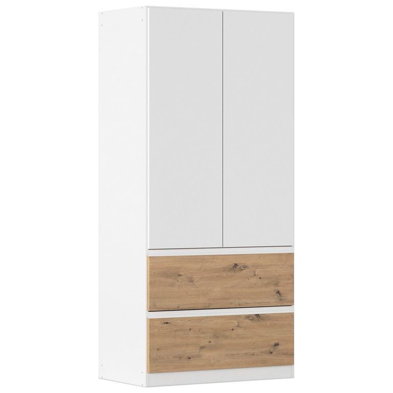 Rauch Costa 91cm 2 Door Wardrobe with Drawers - Alpine White and Artisan Oak