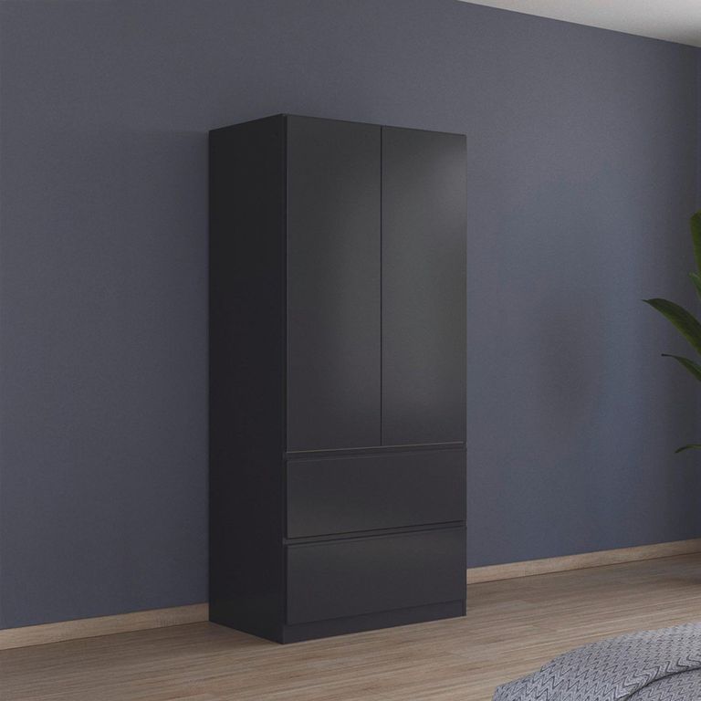 Rauch Costa 91cm 2 Door Wardrobe with Drawers - Metallic Dark Grey