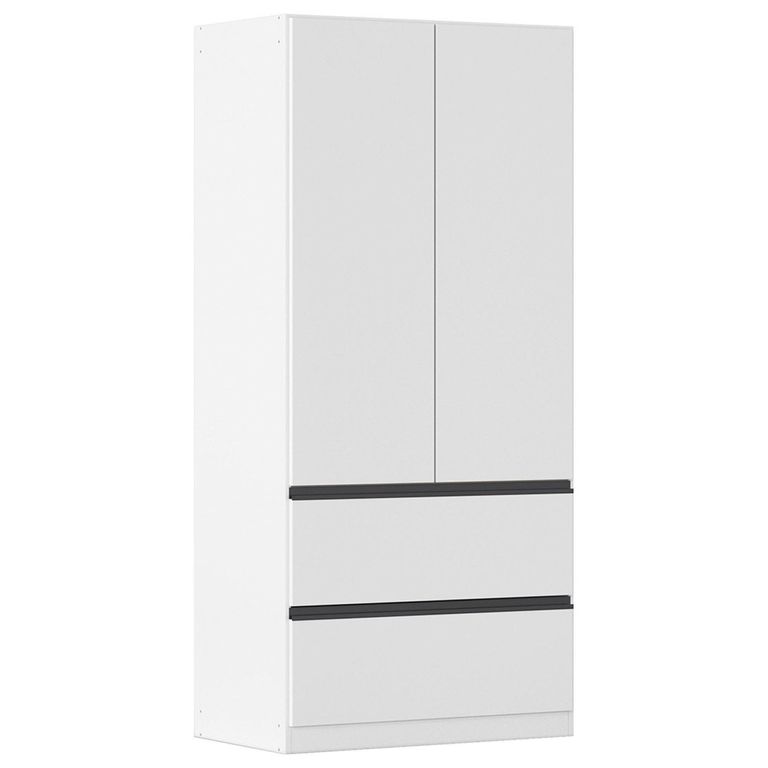 Rauch Costa 91cm 2 Door Wardrobe with Drawers and Metallic Dark Grey Handle - Alpine White