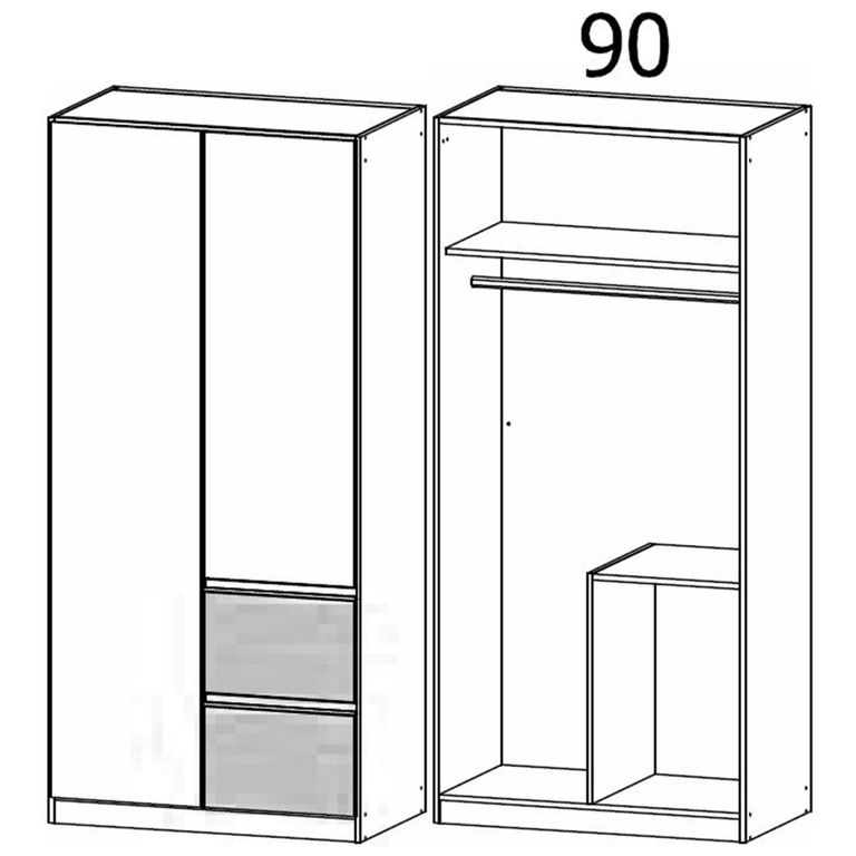 Rauch Costa 91cm 2 Door Wardrobe with LHF Drawers - Alpine White and Artisan Oak