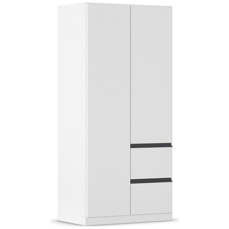 Rauch Costa 91cm 2 Door Wardrobe with LHF Drawers and Metallic Dark Grey Handle - Alpine White