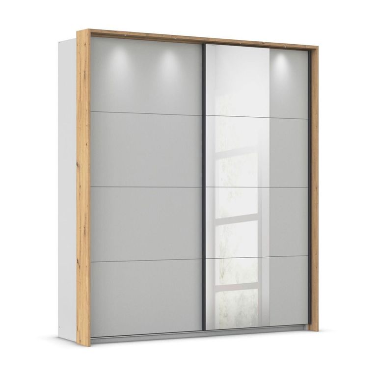 Rauch Credo 181cm 2 Door Sliding Wardrobe with Mirror - Silk Grey and Artisan Oak