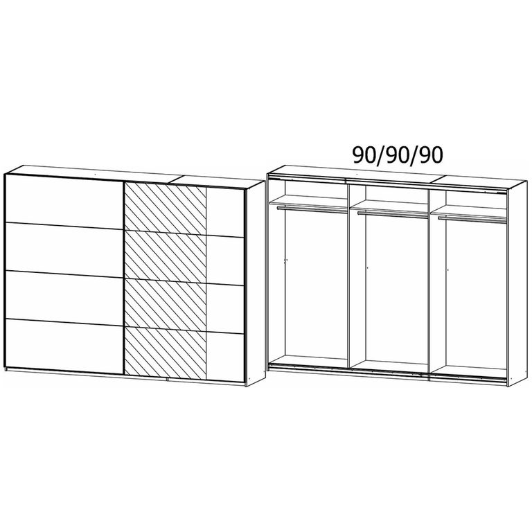 Rauch Credo 271cm 2 Door Sliding Wardrobe with Mirror - Silk Grey and Artisan Oak