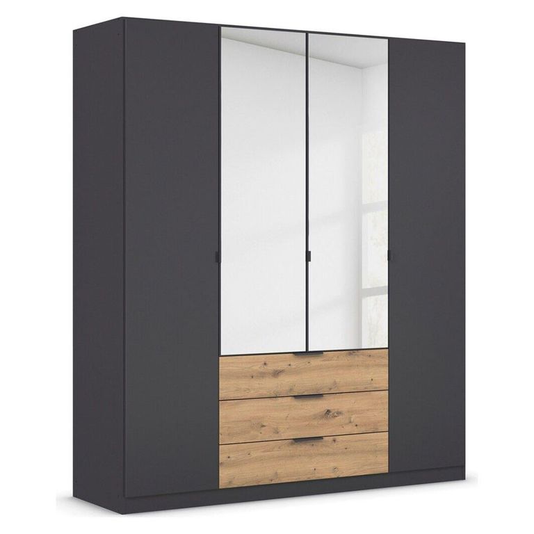 Rauch Davoa 181cm 4 Door Combi Wardrobe - Metallic Dark Grey and Artisan Oak
