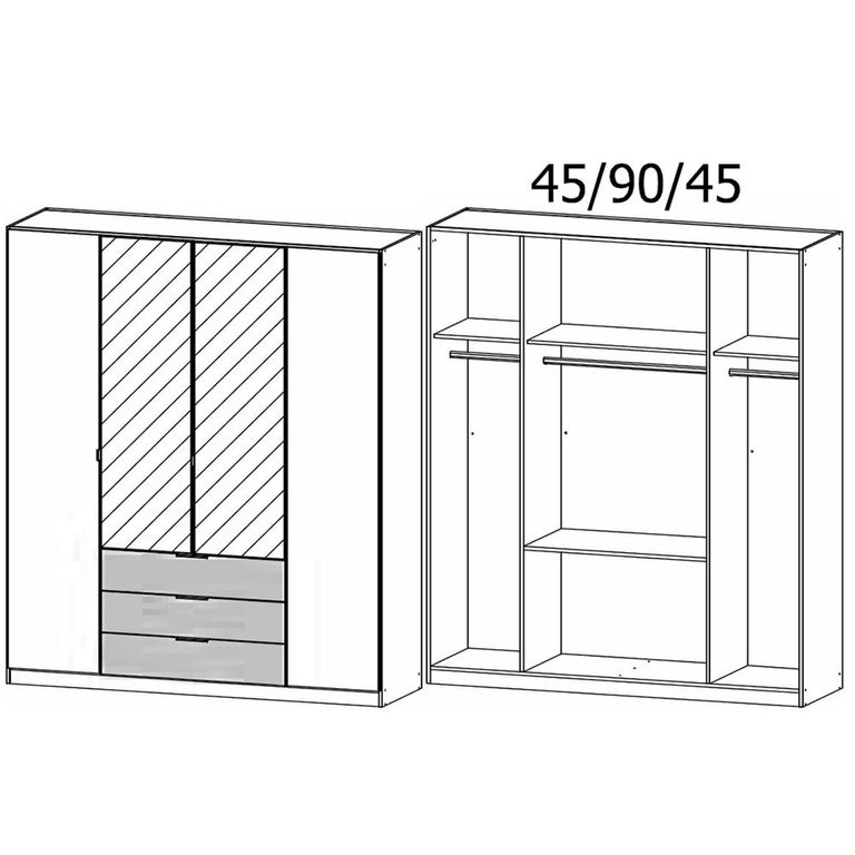 Rauch Davoa 181cm 4 Door Combi Wardrobe - Metallic Dark Grey and Artisan Oak